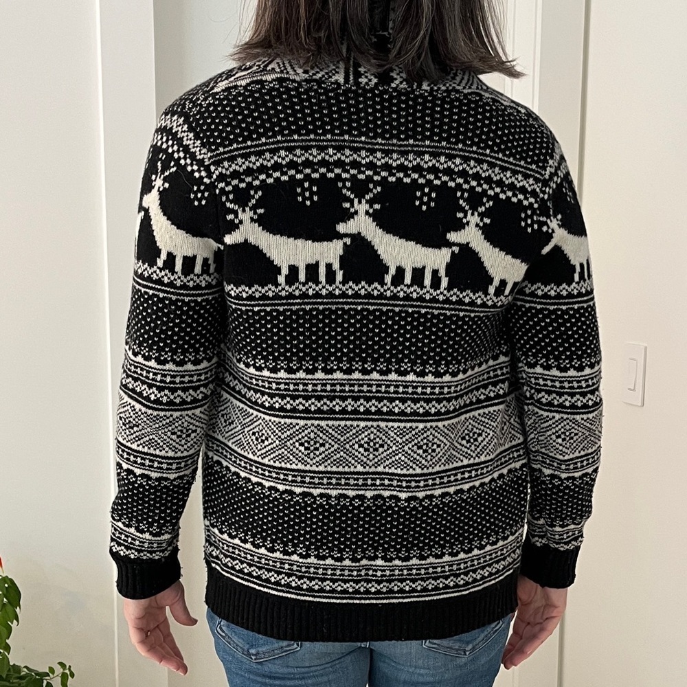 TELLURIDE CLOTHING Sweater Open Front Cardigan Deer Nordic Pattern Lambswool - Picture 5 of 17